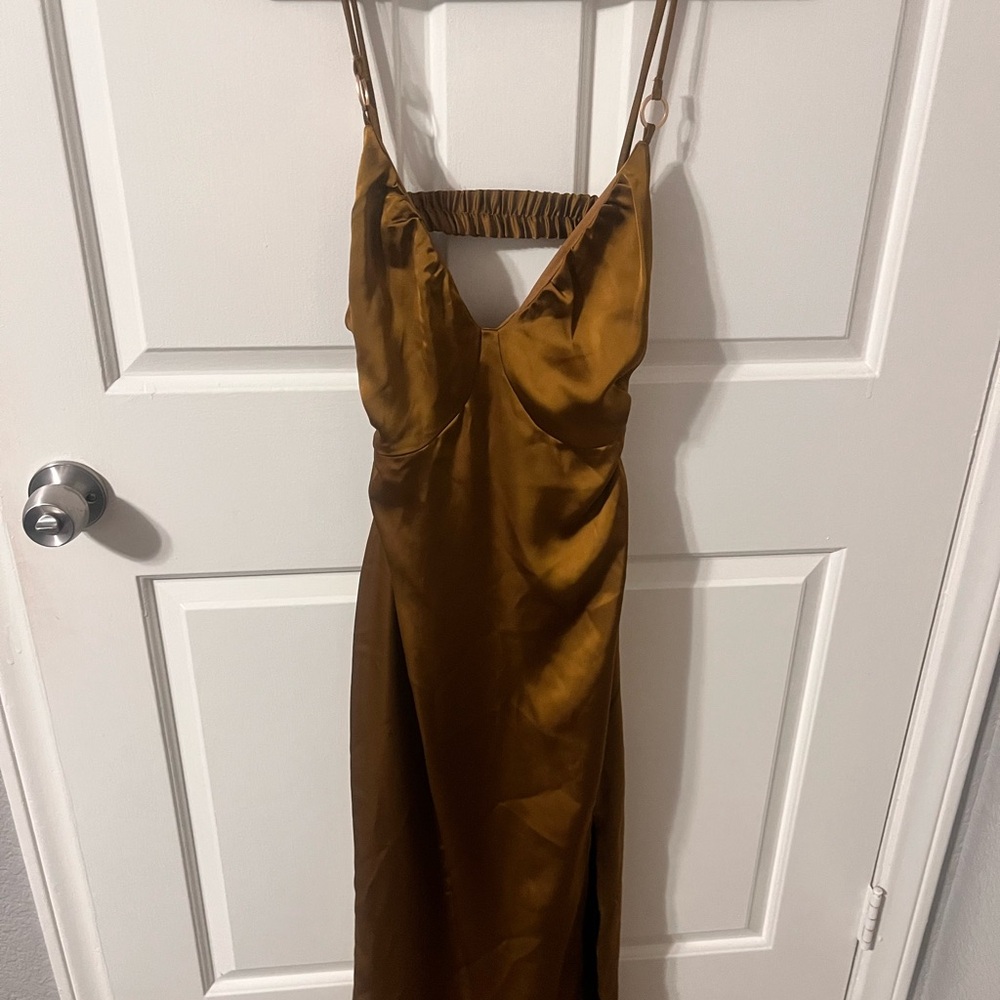 Elegant Brown Satin Dress